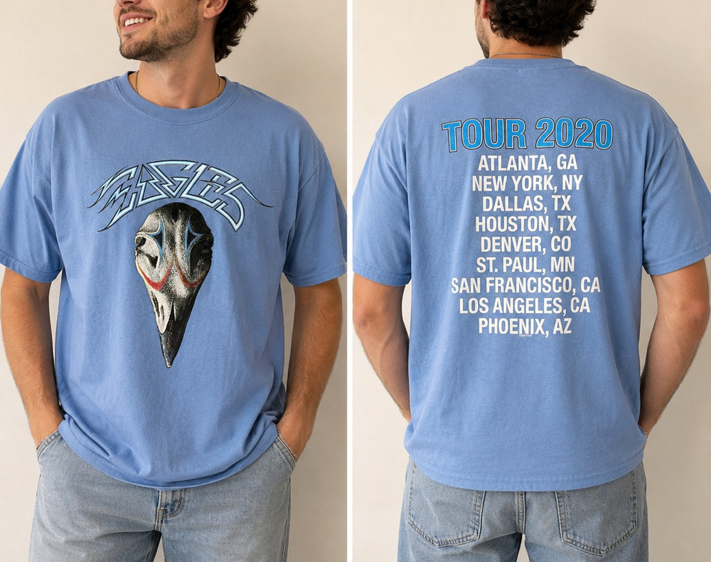 Eagles Tour 2020 Concert T Shirt XL Blue Double Sided Graphic Heavy Cotton